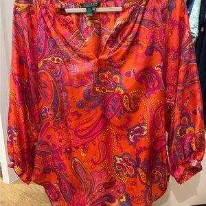Ralph Lauren Women's Vibrant Paisley Blouse - Red and Pink